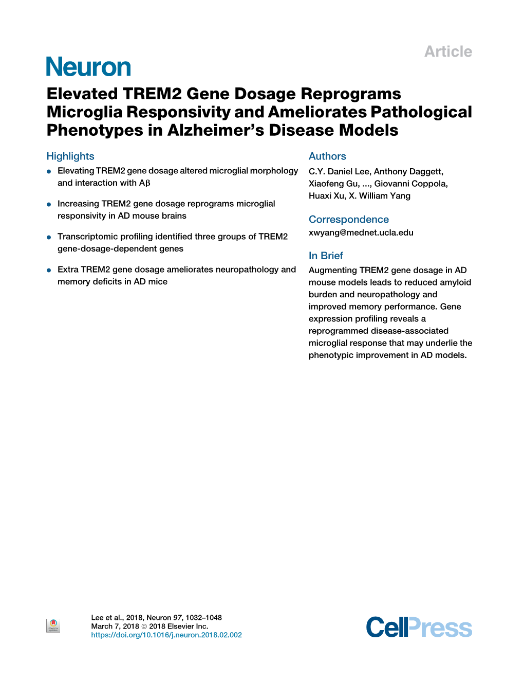 Elevated TREM2 Gene Dosage Reprograms Microglia Responsivity and Ameliorates Pathological Phenotypes in Alzheimer’S Disease Models