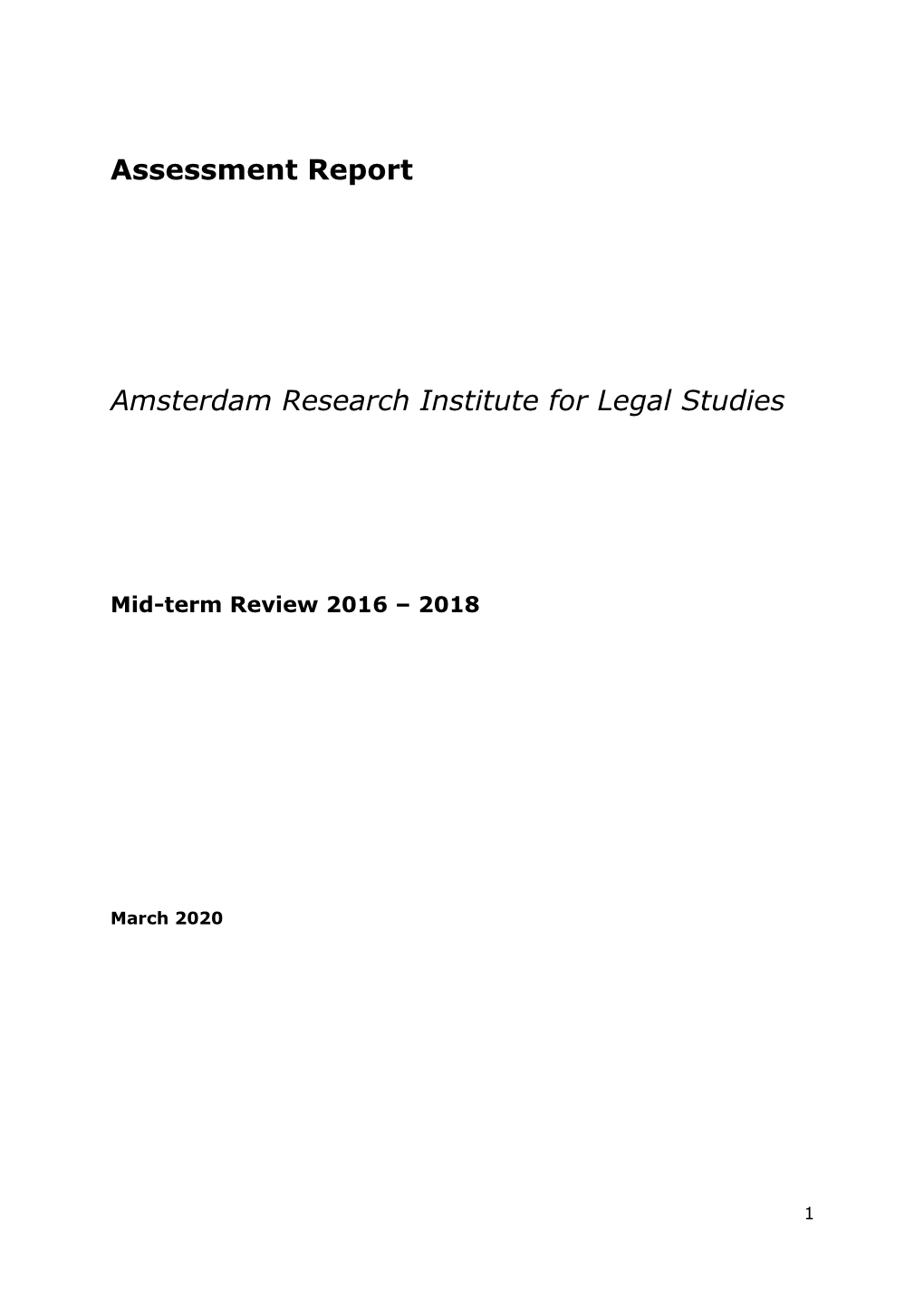 Assessment Report Amsterdam Research Institute for Legal Studies