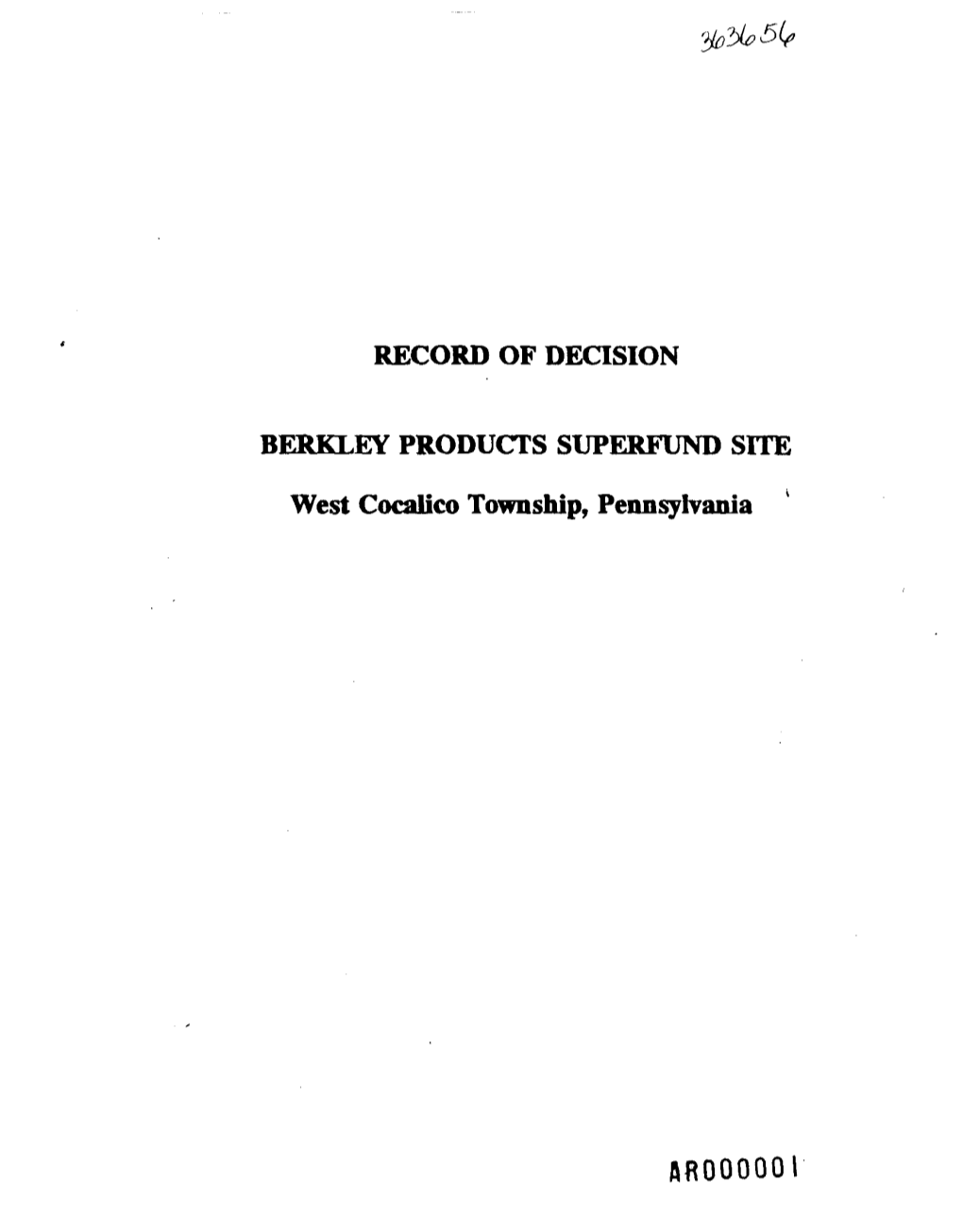 Record of Decision Berkley Products Superfund Site