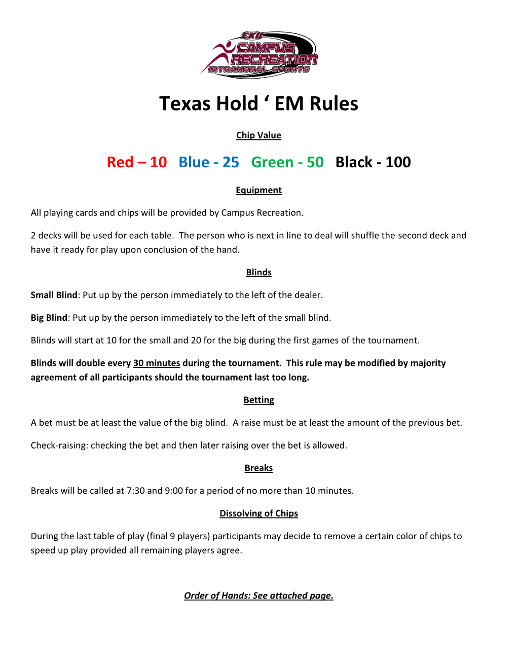 Texas Hold ' EM Rules