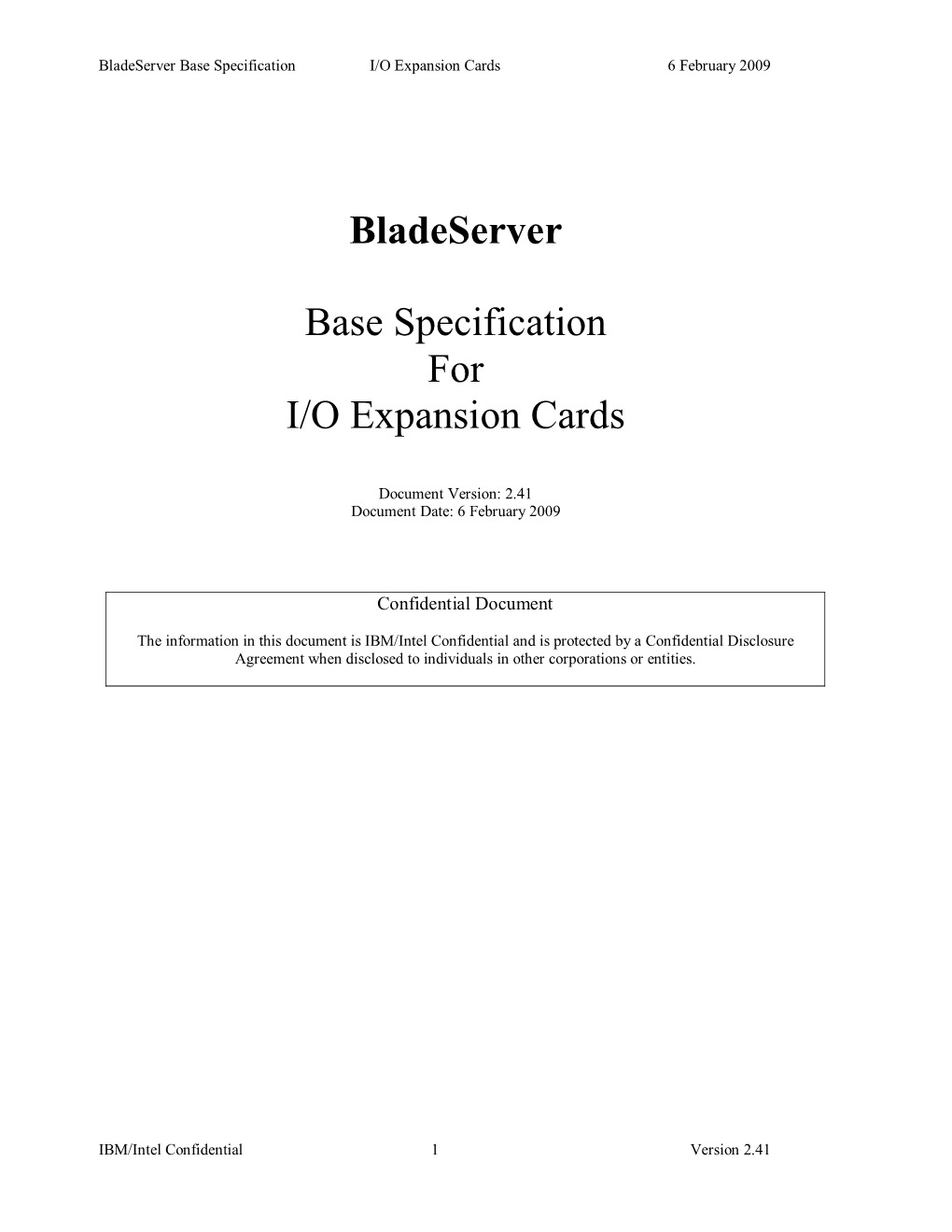 Bladeserver Base Specification for I/O Expansion Cards