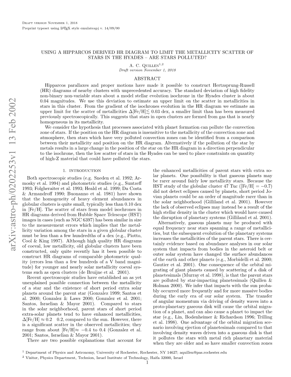 Using a Hipparcos Derived HR Diagram to Limit the Metallicity