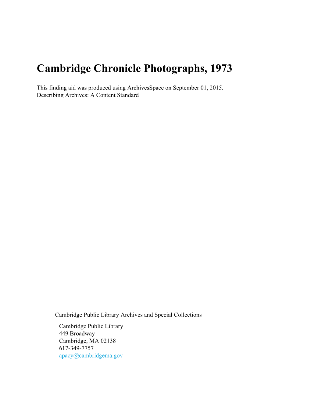 Cambridge Chronicle Photographs, 1973