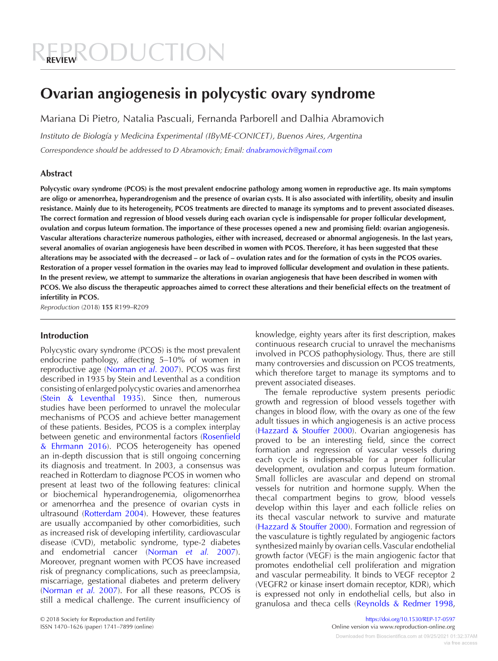 Ovarian Angiogenesis in Polycystic Ovary Syndrome