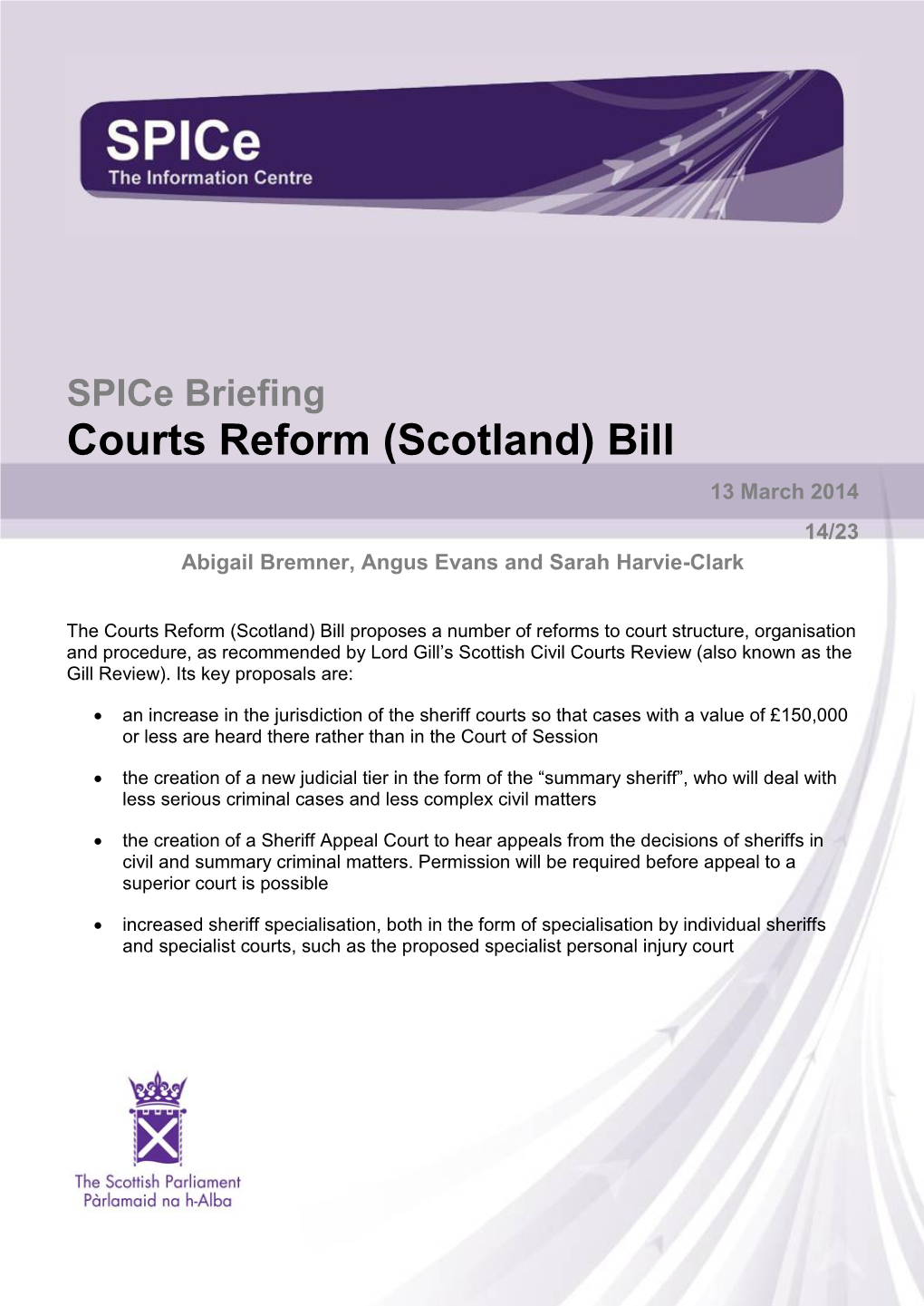 SB 14-23 Courts Reform (Scotland) Bill (692KB Pdf)