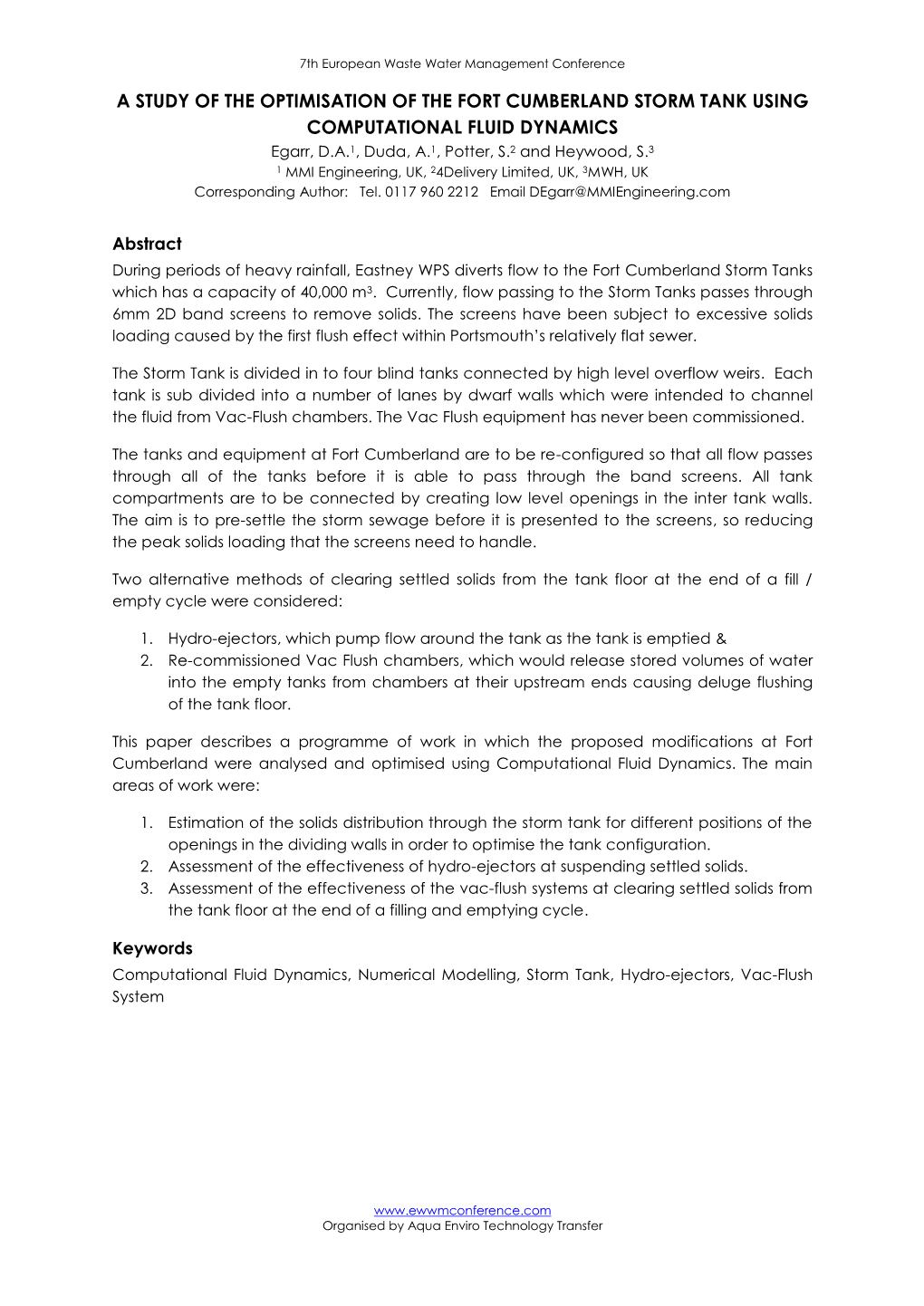 A Study of the Optimisation of the Fort Cumberland Storm Tank Using