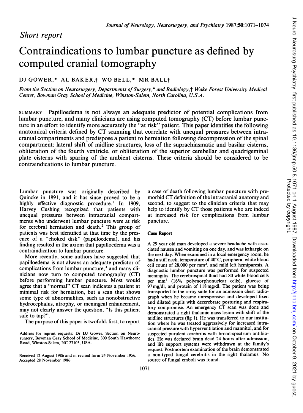 Contraindications to Lumbar Puncture As Defined by Computed Cranial Tomography