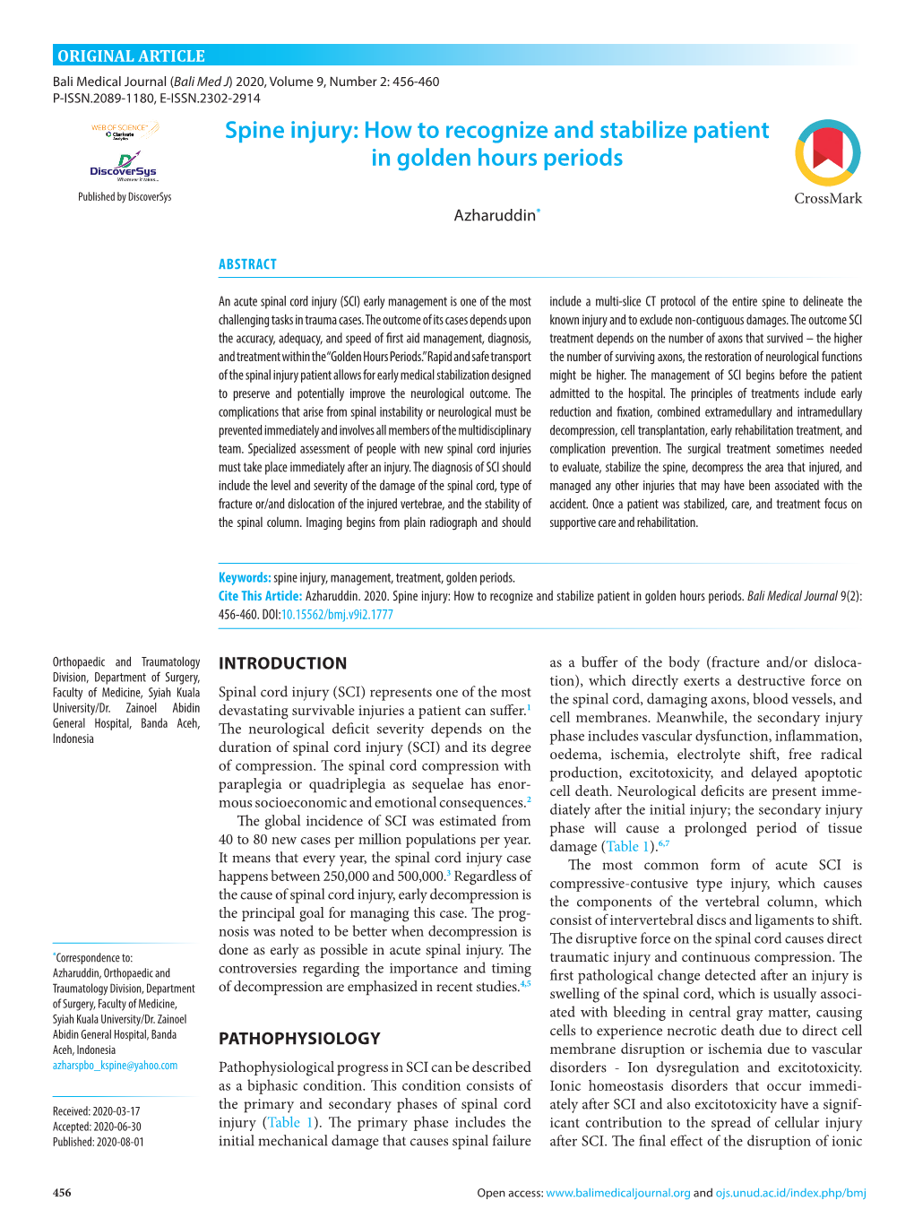 Spine Injury: How to Recognize and Stabilize Patient in Golden Hours Periods