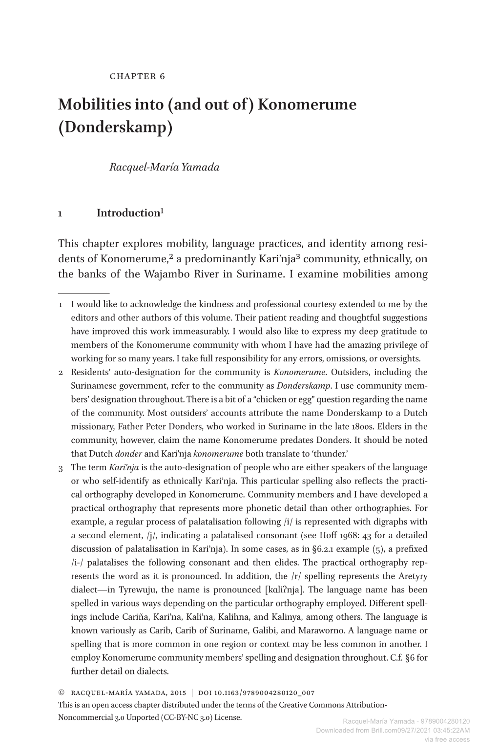 Downloaded from Brill.Com09/27/2021 03:45:22AM Via Free Access 118 Yamada Migrants to Konomerume and Describe Reasons for and Types of Movement