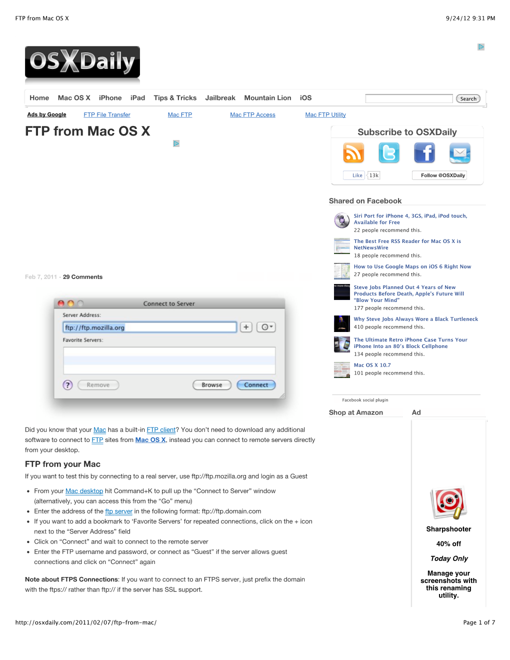 FTP from Mac OS X 9/24/12 9:31 PM
