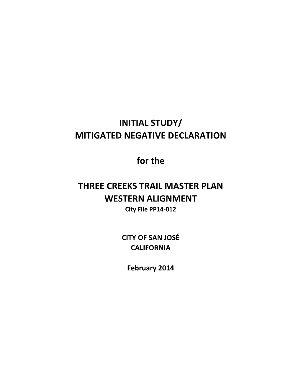 INITIAL STUDY/ MITIGATED NEGATIVE DECLARATION for The