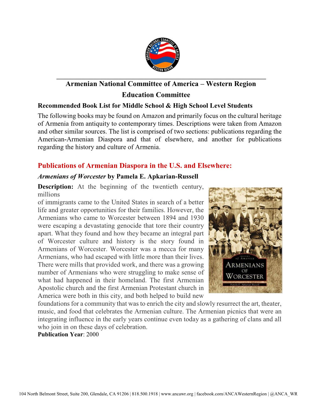 Western Region Education Committee Publications of Armenian Diaspora