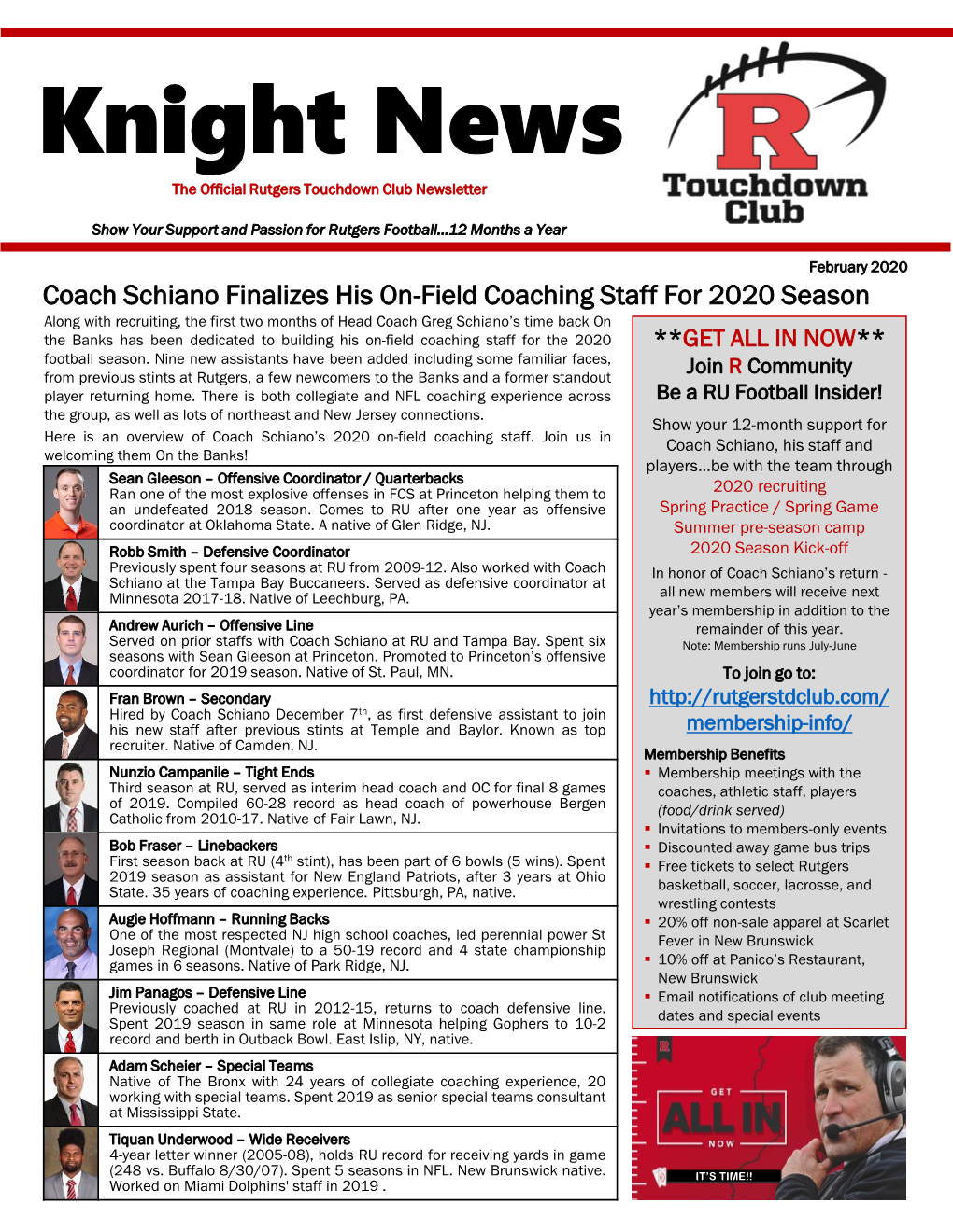 Knight News the Official Rutgers Touchdown Club Newsletter