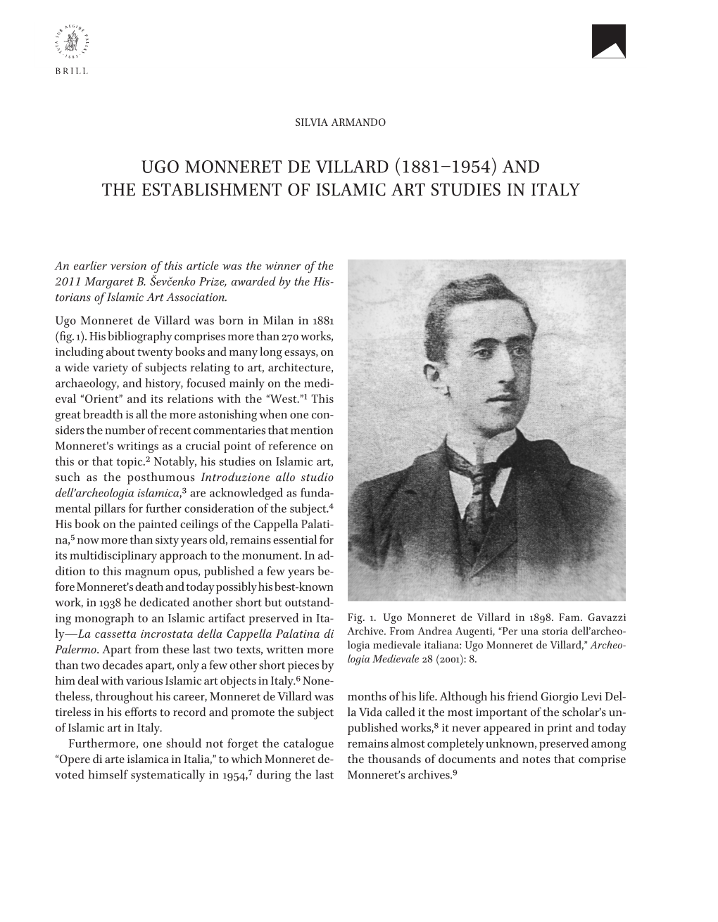 Ugo Monneret De Villard (1881–1954) and the Establishment of Islamic Art Studies in Italy