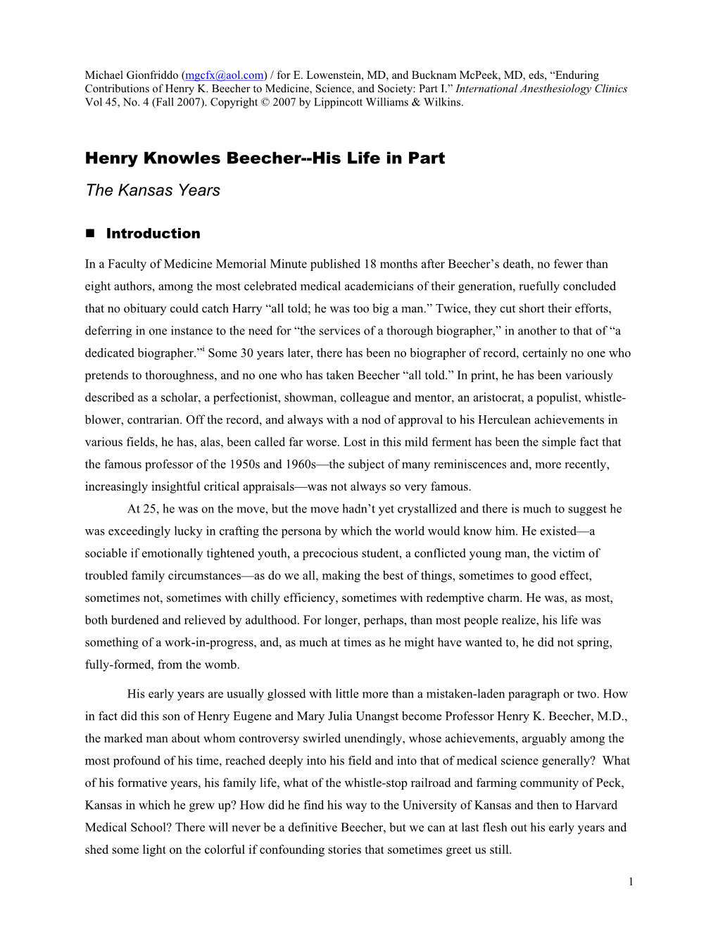 Henry Knowles Beecher--His Life in Part the Kansas Years