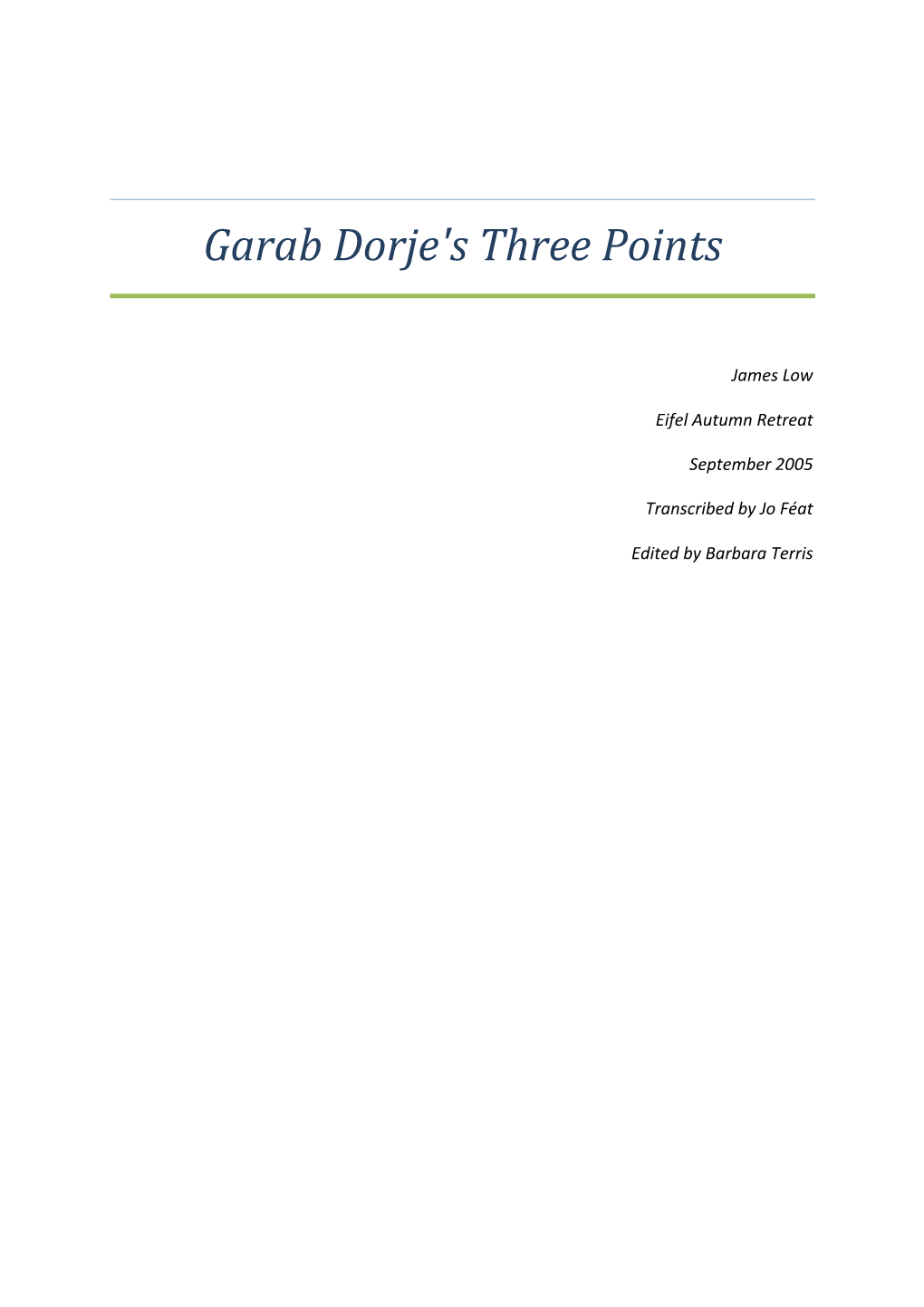 Garab Dorje's Three Points