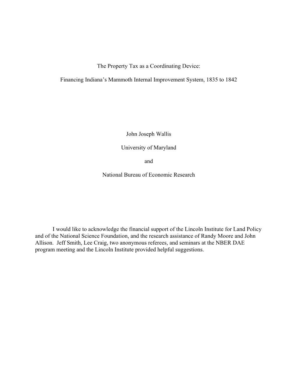 Financing Indiana's Mammoth Internal Improvement System, 1835 to 1842