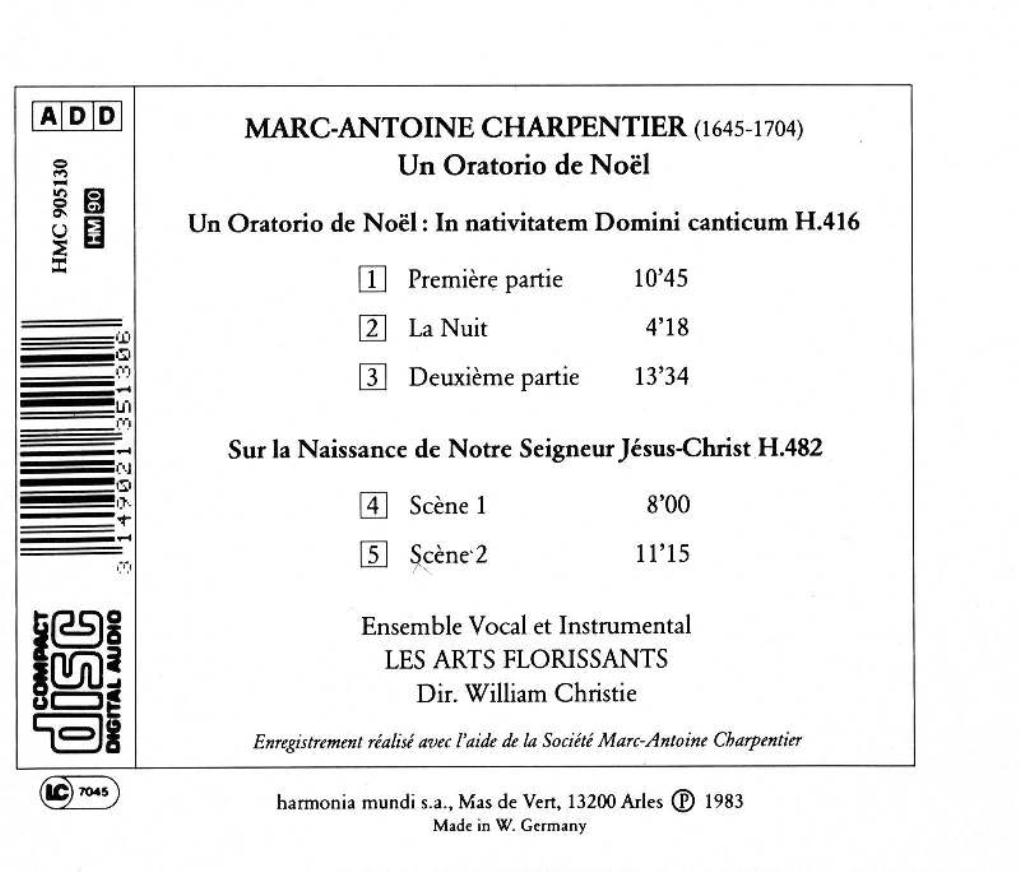 MARC-ANTOINE CHARPENTIER (1645 1704) Un Oratorio De Noël