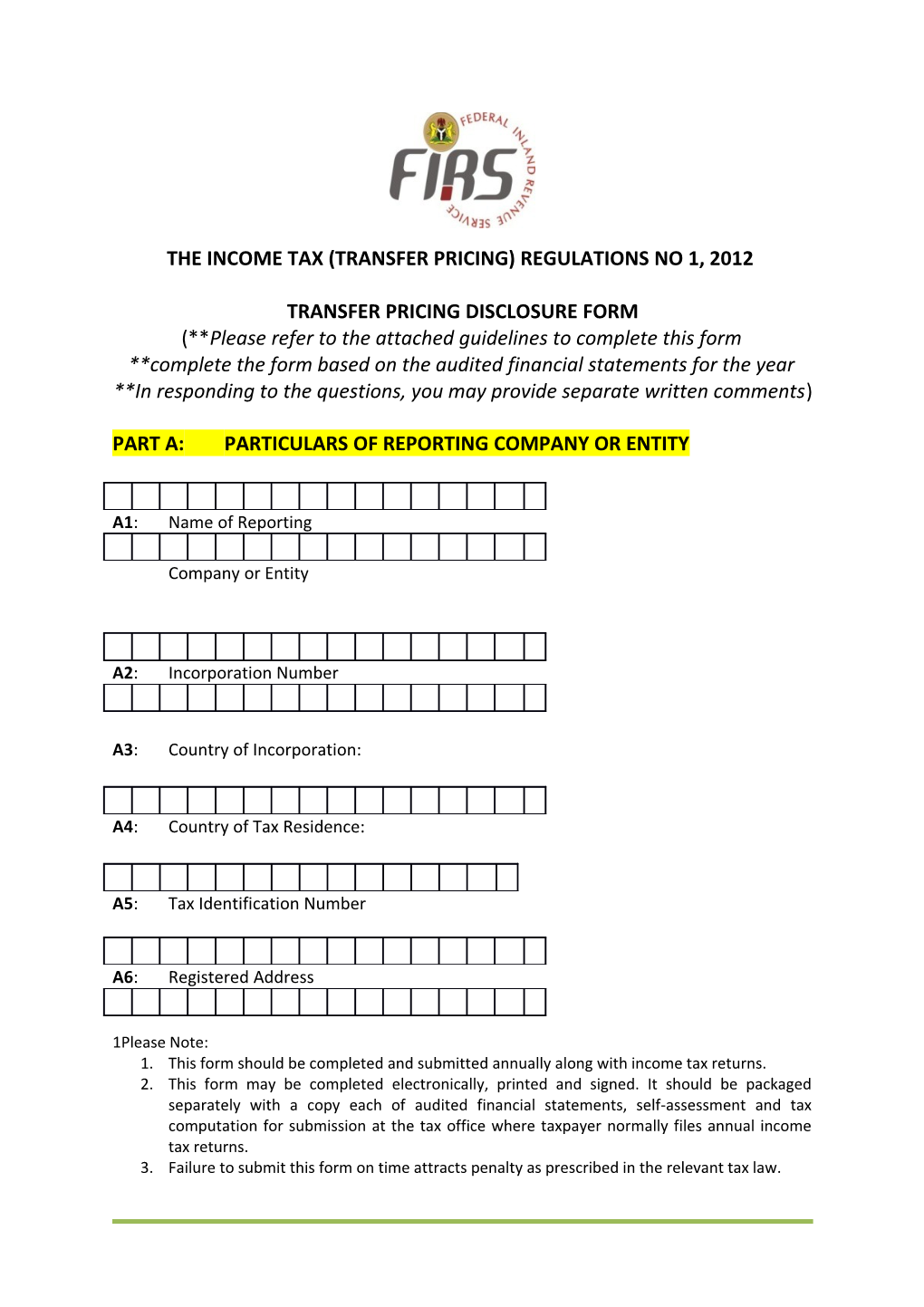 The Income Tax (Transfer Pricing) Regulations No 1, 2012