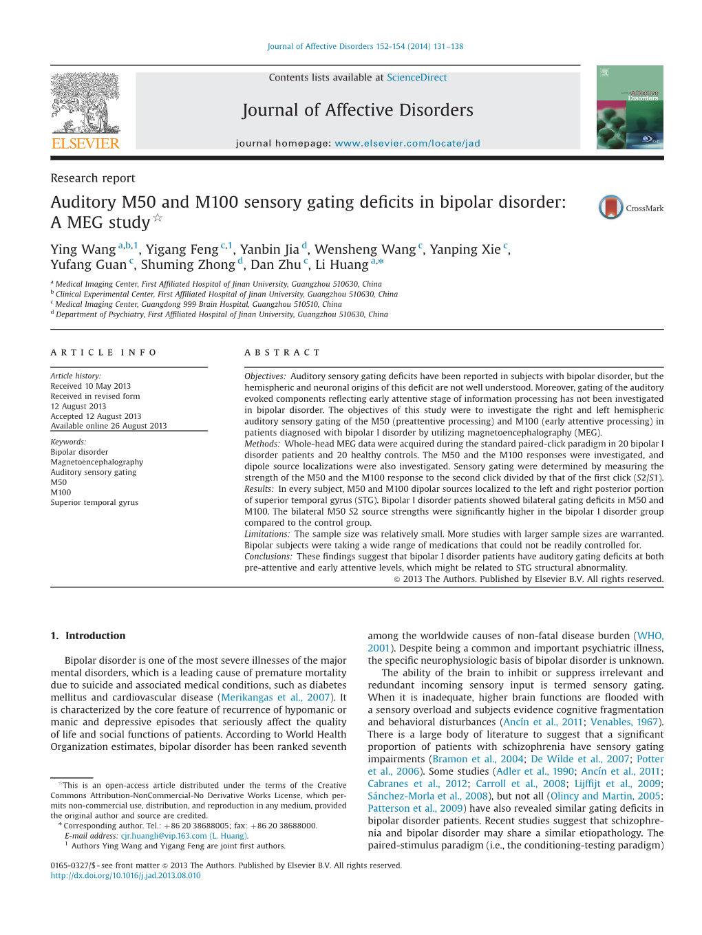 Auditory M50 and M100 Sensory Gating Deficits in Bipolar Disorder A