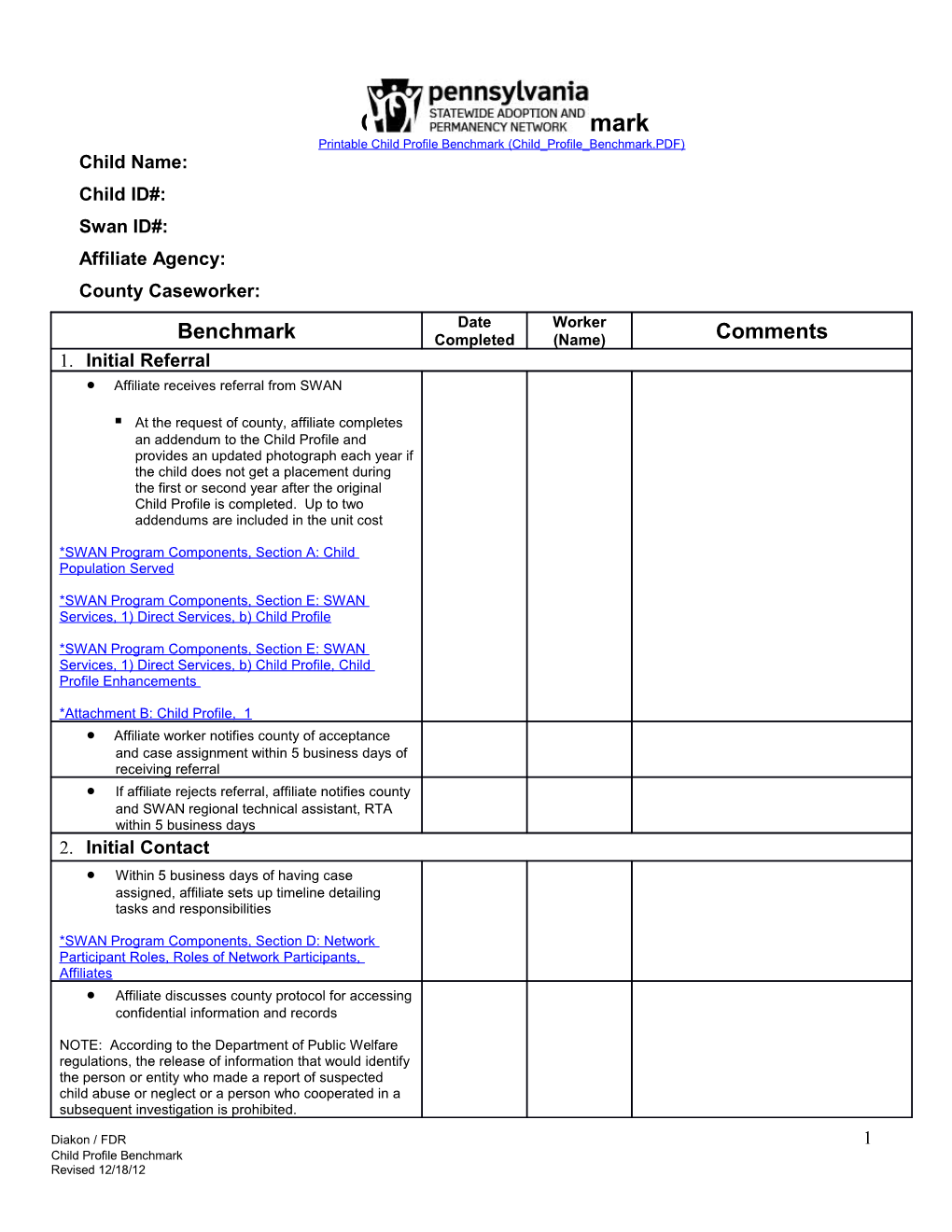 Revised Child Profile Benchmarks