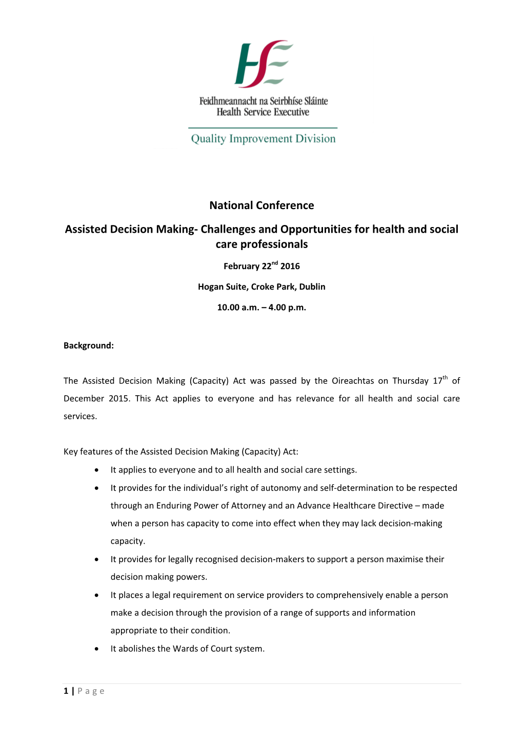 National Conference Assisted Decision Making- Challenges and Opportunities for Health and Social Care Professionals