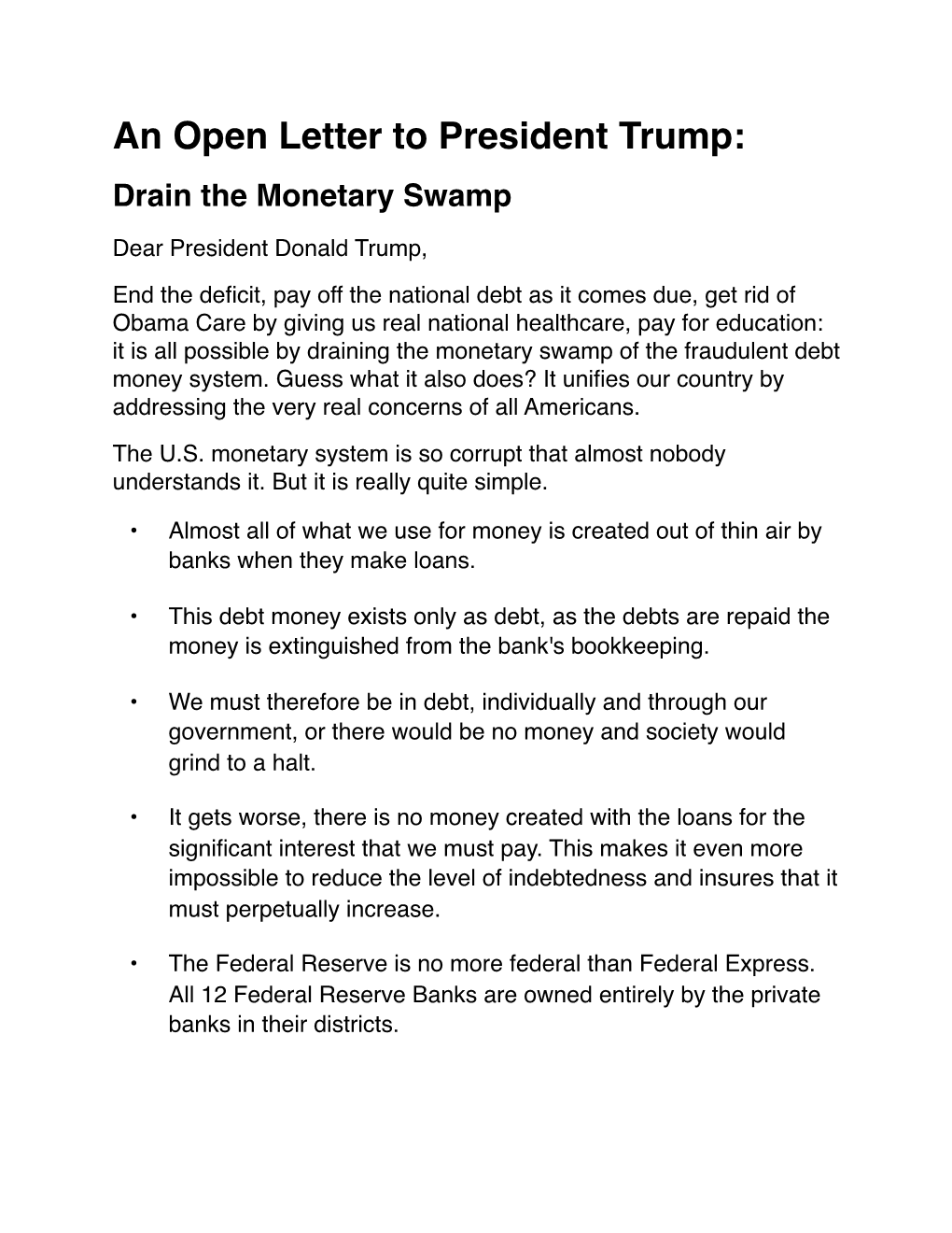 An Open Letter to President Trump: Drain the Monetary Swamp