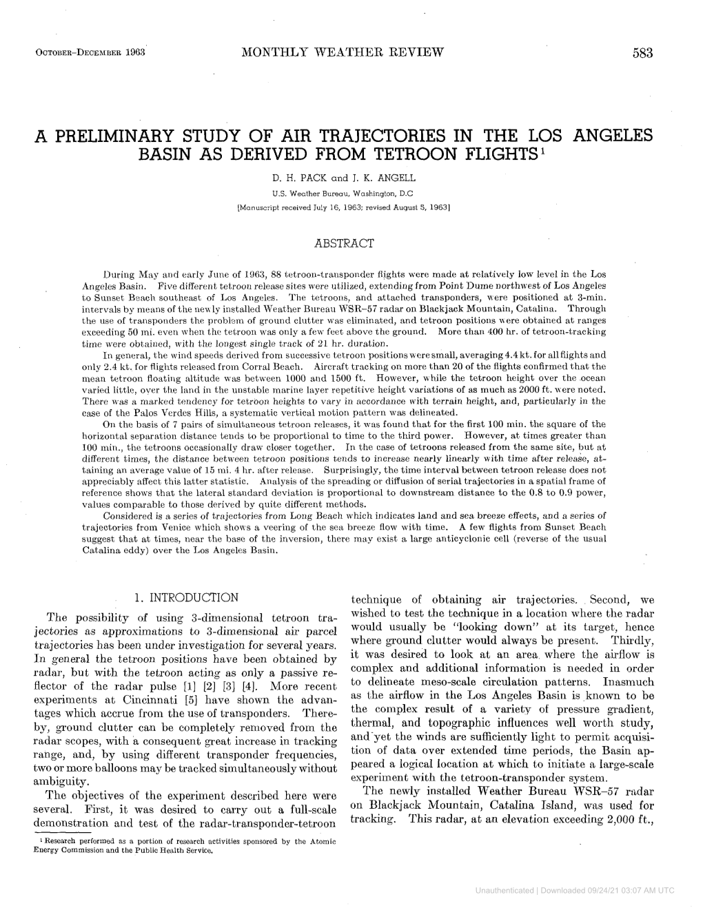 Downloaded 09/24/21 03:07 AM UTC 584 MONTHLY WEATHER REVIEW OCTOCER-DECE31UER 1863 Has a Commanding View of Most of the Los Angeles Basin