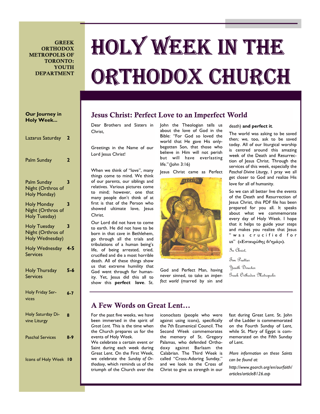 Holy Week in the Toronto: Youth Department Orthodox Church
