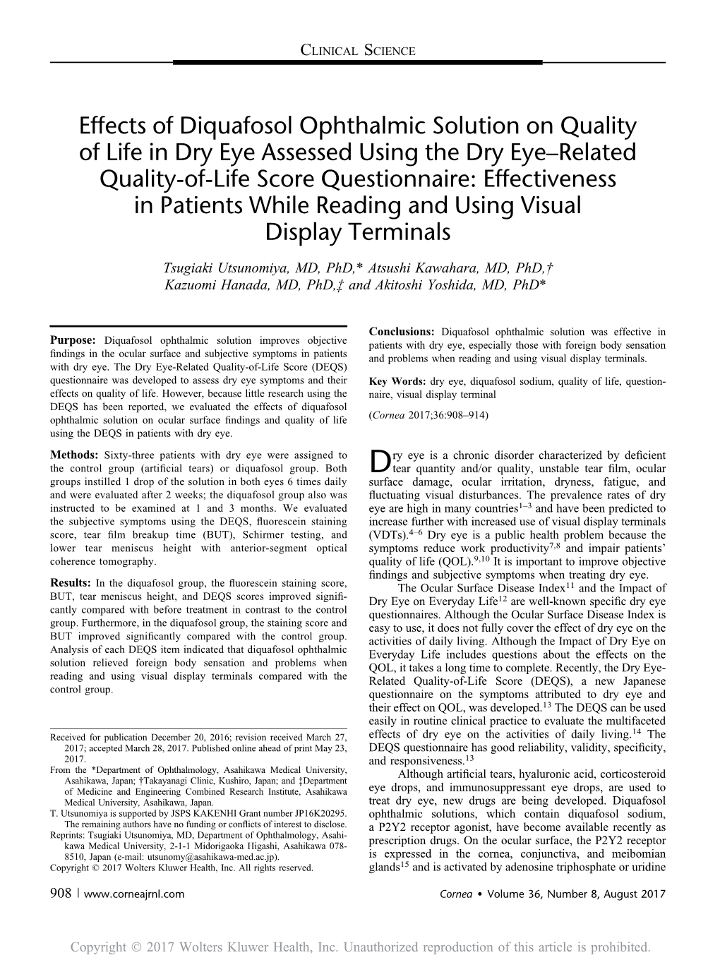 Effects of Diquafosol Ophthalmic Solution on Quality of Life in Dry Eye Assessed Using the Dry Eye–Related Quality-Of-Life