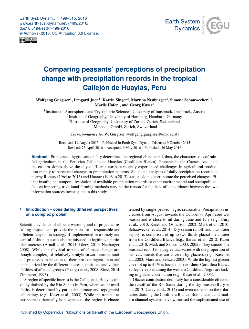 Comparing Peasants' Perceptions of Precipitation Change