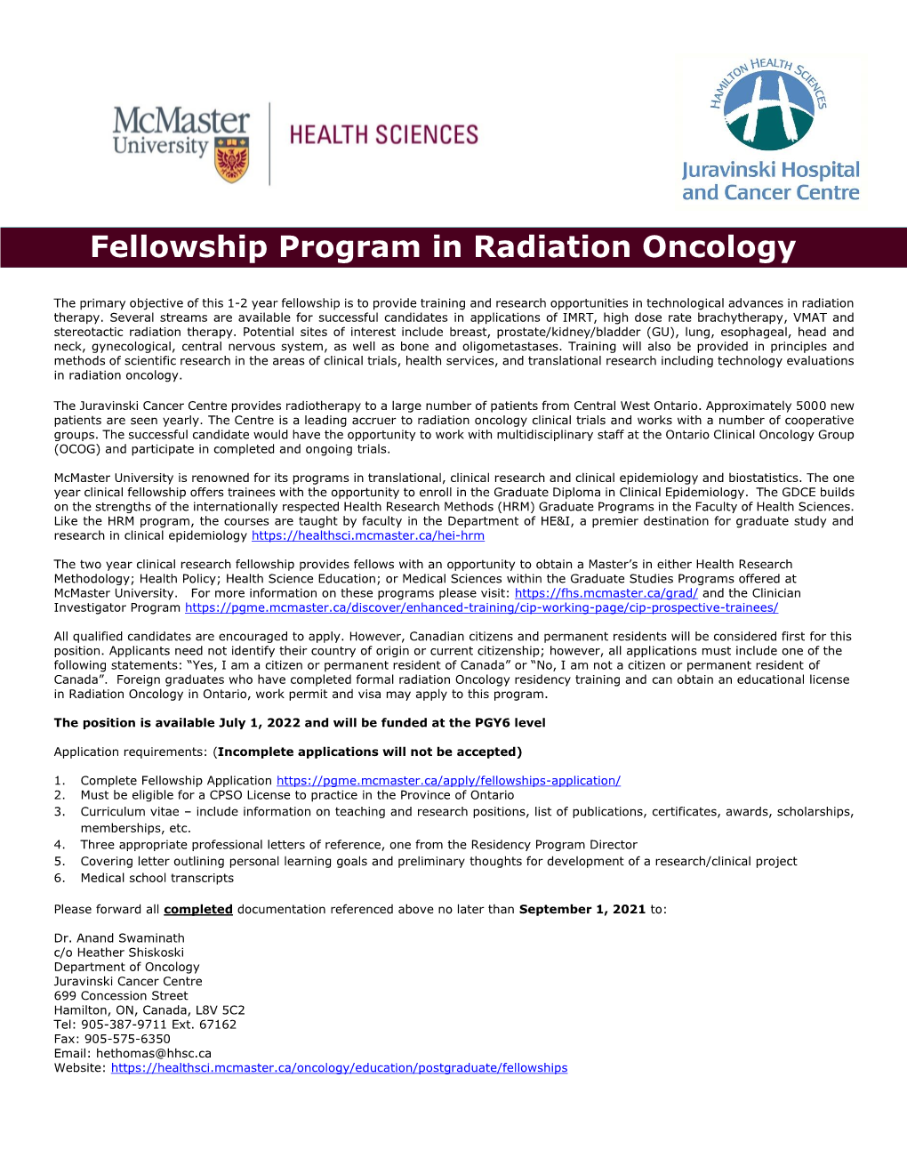 Fellowship Program in Radiation Oncology