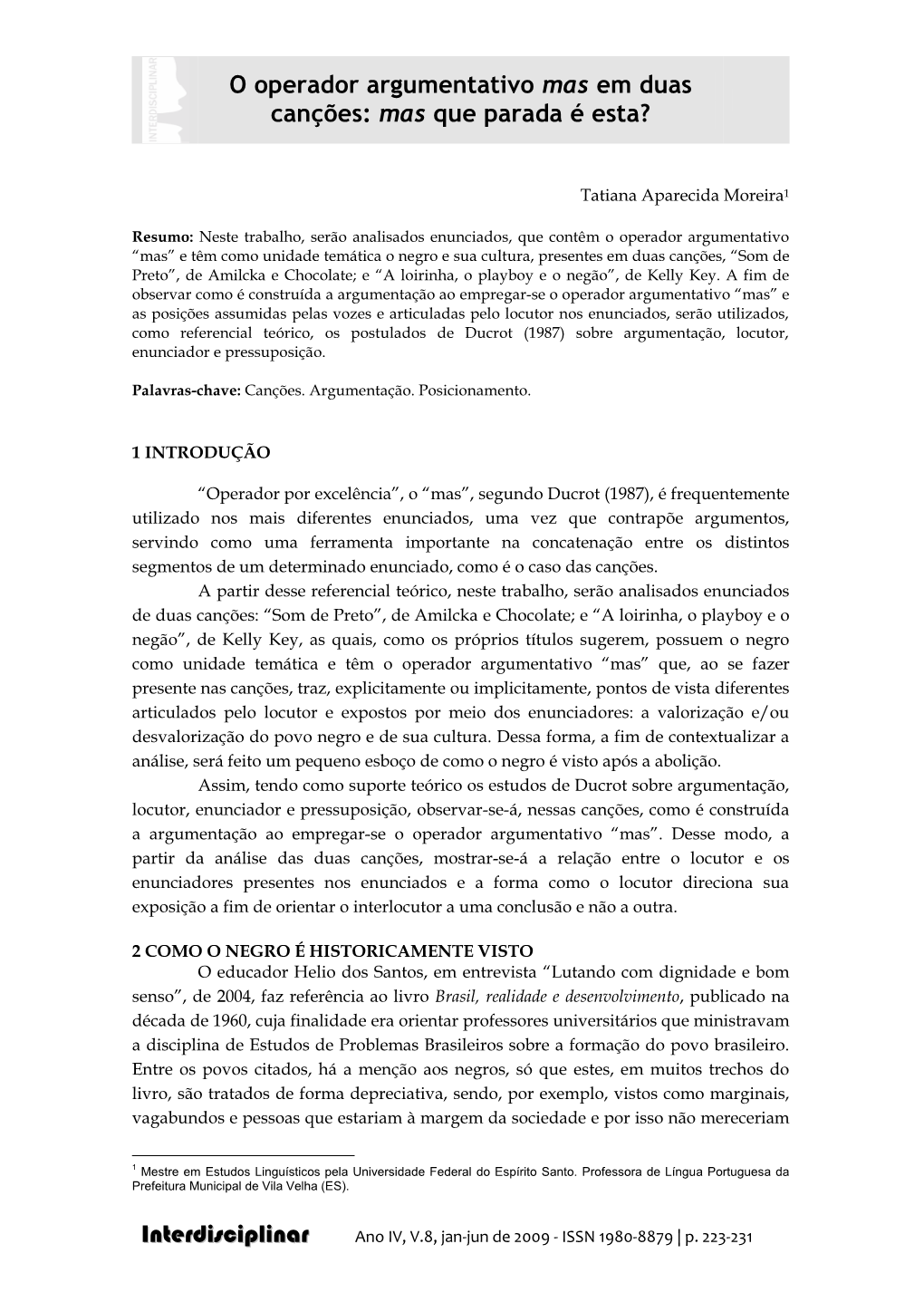 O Operador Argumentativo Mas Em Duas Canções: Mas Que Parada É Esta?