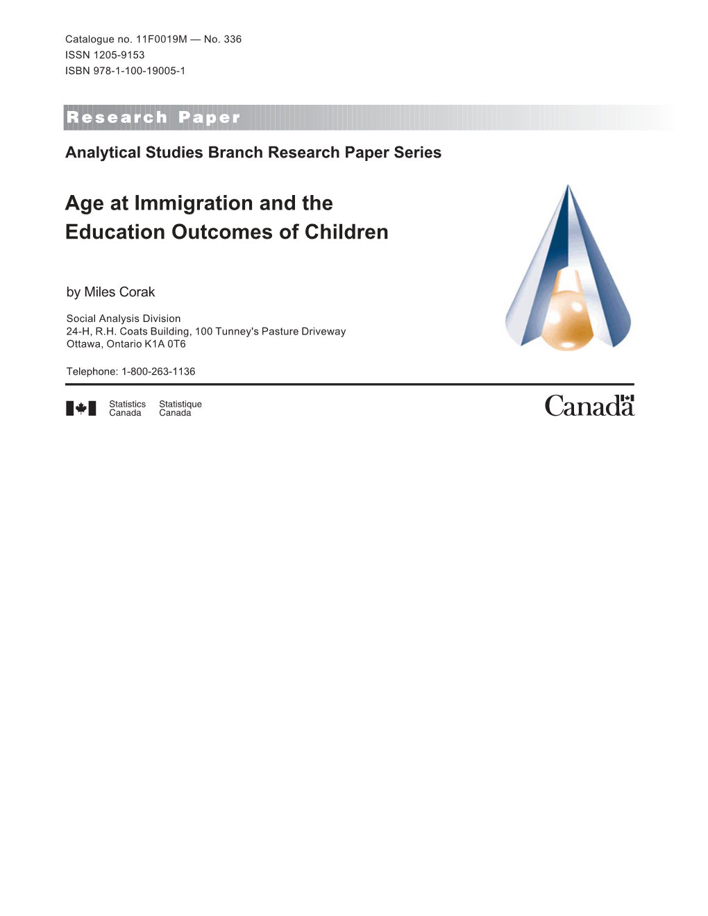 Age at Immigration and the Education Outcomes of Children by Miles Corak