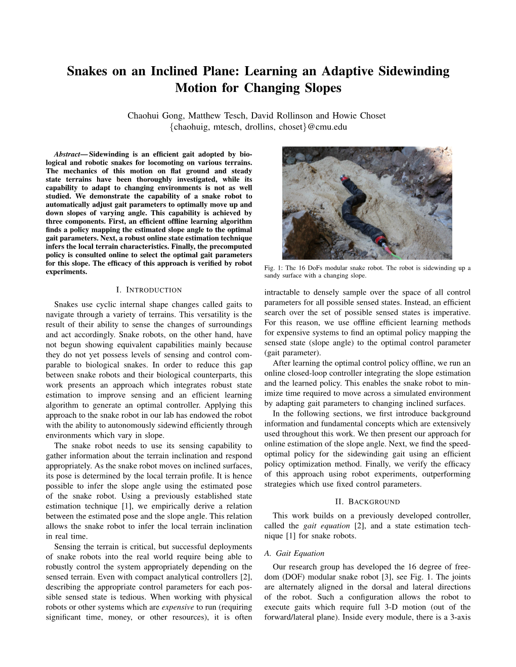 Learning an Adaptive Sidewinding Motion for Changing Slopes