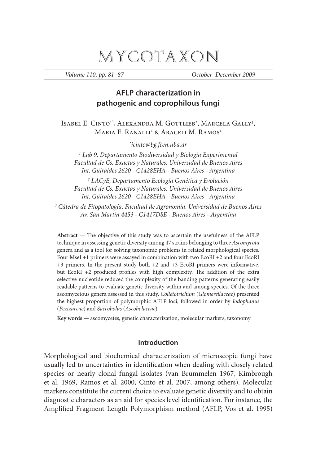 AFLP Characterization in Pathogenic and Coprophilous Fungi