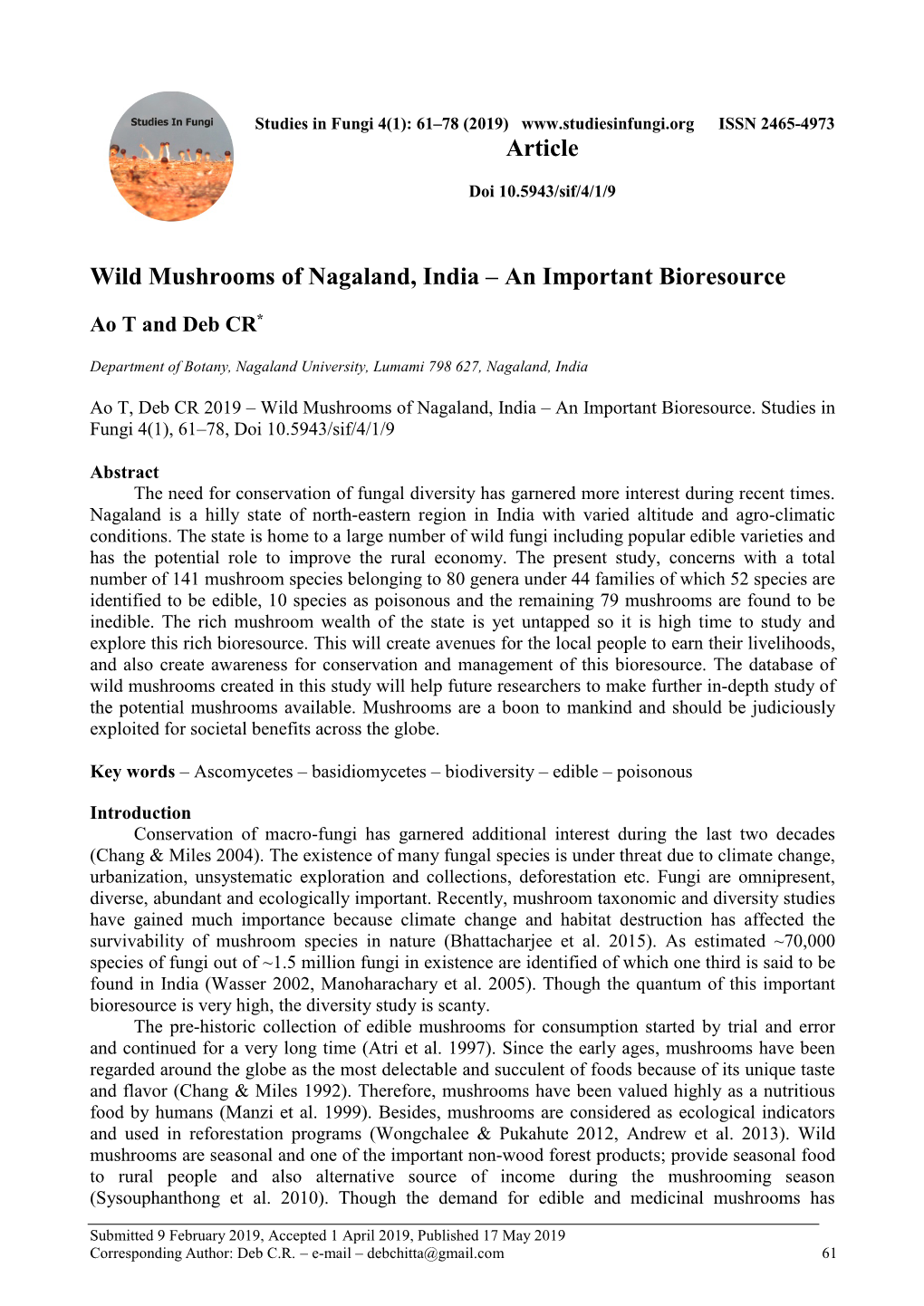 Wild Mushrooms of Nagaland, India – an Important Bioresource