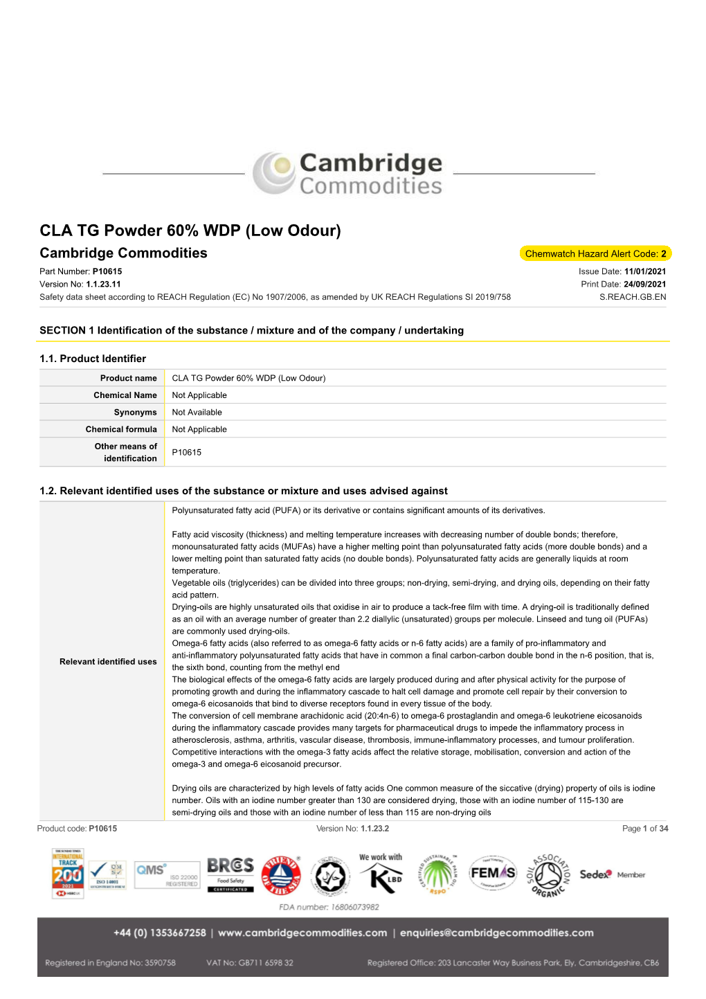 CLA TG Powder 60% WDP (Low Odour)