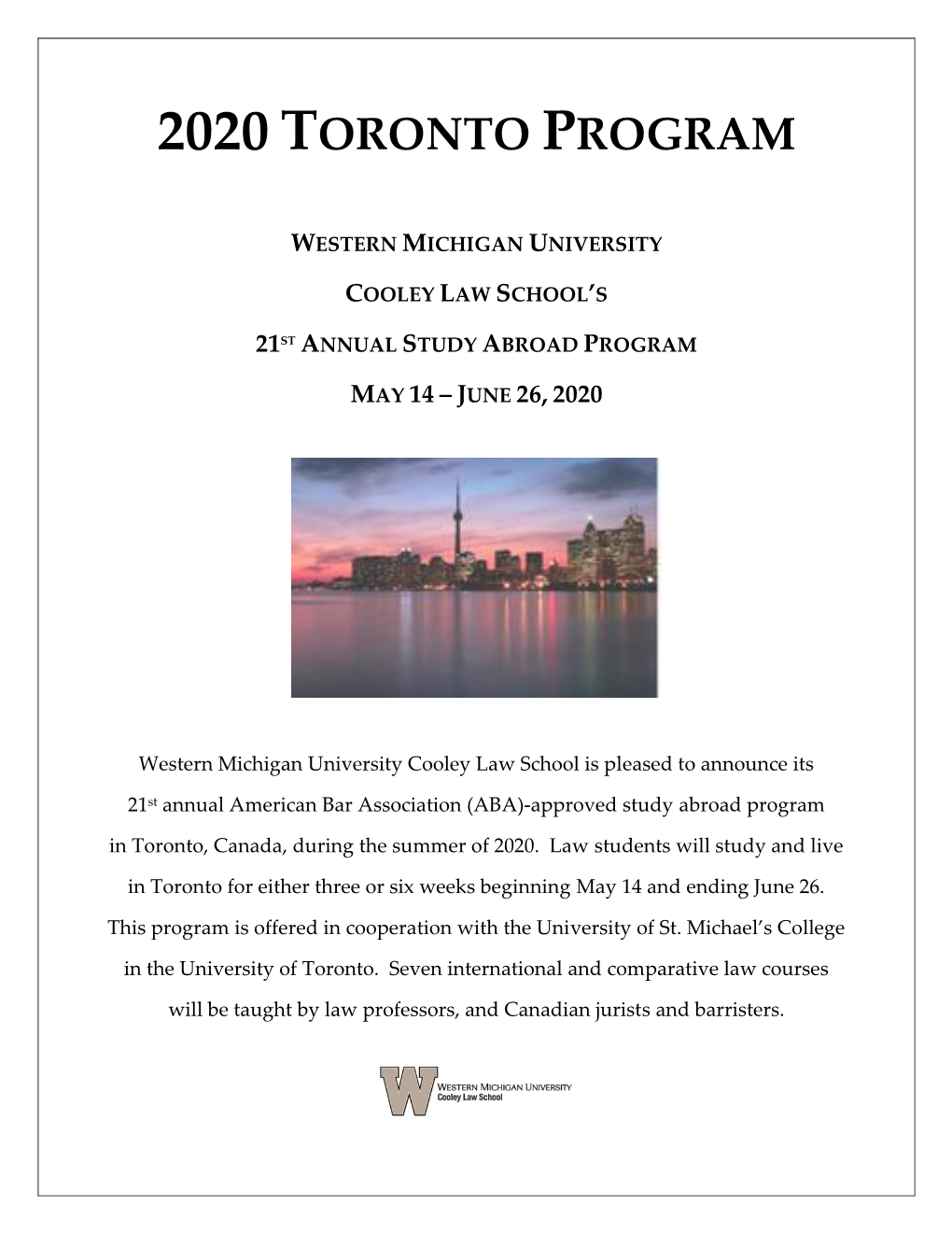 Download the 2020 Toronto Brochure Here