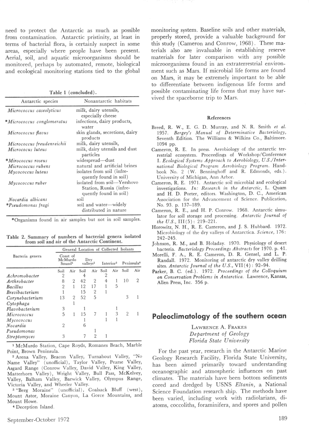 Paleoclimatology of the Southern Ocean Mycococcus 1 1 1 Nocardia 2 6 LAWRENCE A