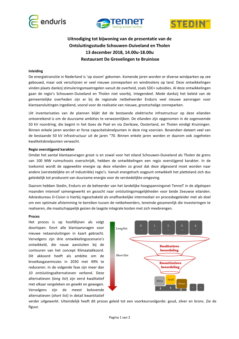 Uitnodiging Tot Bijwoning Van De Presentatie Van De Ontsluitingsstudie Schouwen-Duiveland En Tholen 13 December 2018, 14.00U-18