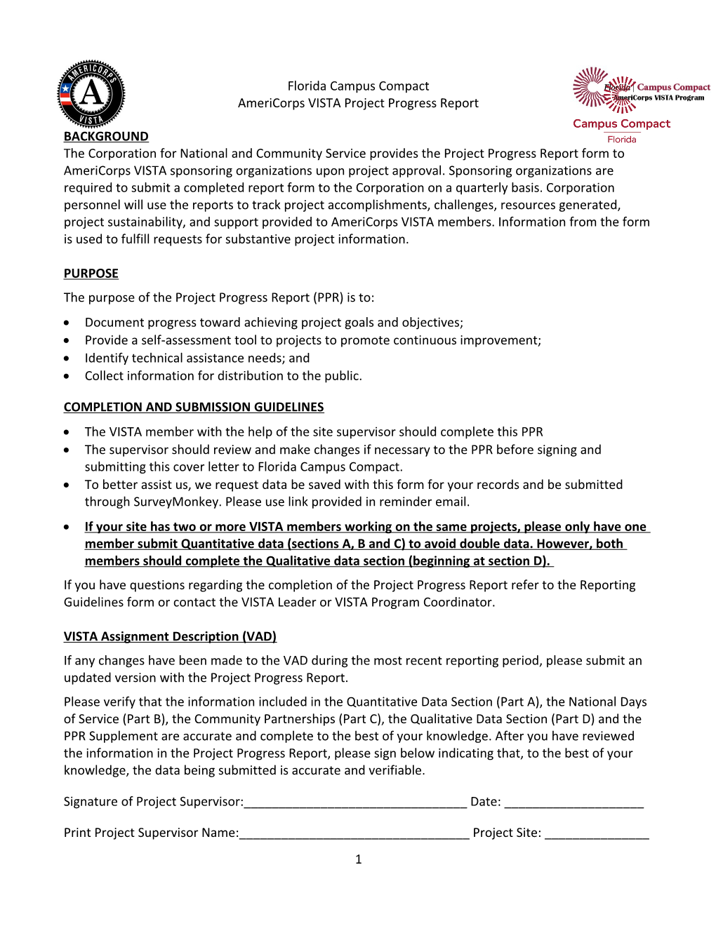 Americorps*VISTA Progress Report