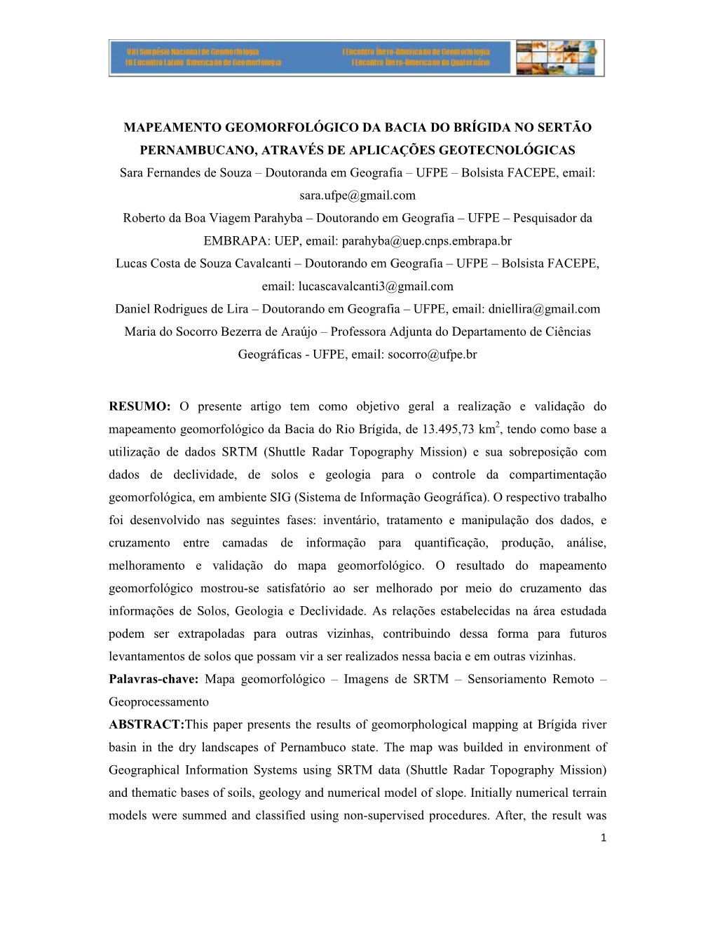 Mapeamento Geomorfológico Da Bacia Do Brígida No