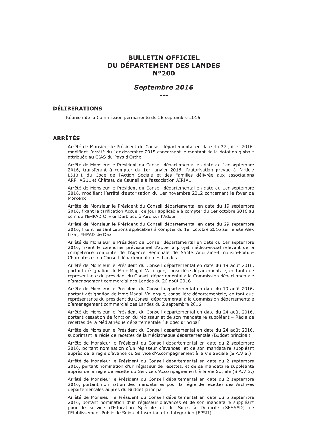 Bulletin Officiel Du Département Des Landes N°200