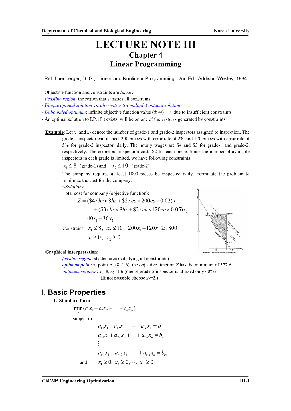 LECTURE NOTE III Chapter 4 Linear Programming