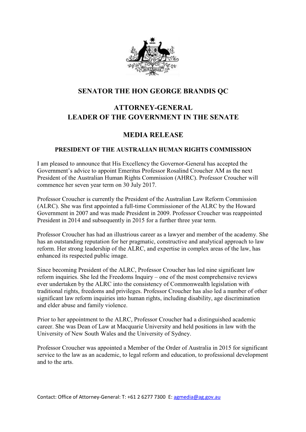 Senator the Hon George Brandis Qc Attorney