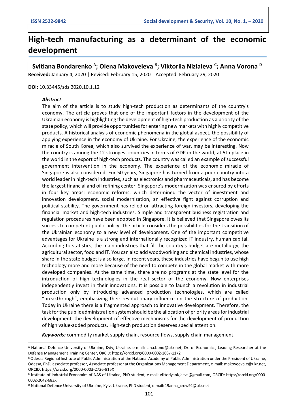 High-Tech Manufacturing As a Determinant of the Economic Development