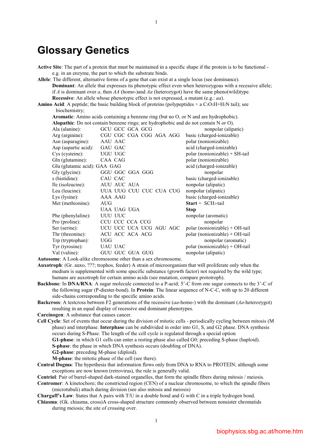 Glossary Genetics