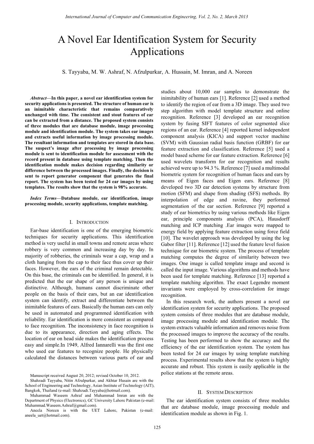 A Novel Ear Identification System for Security Applications