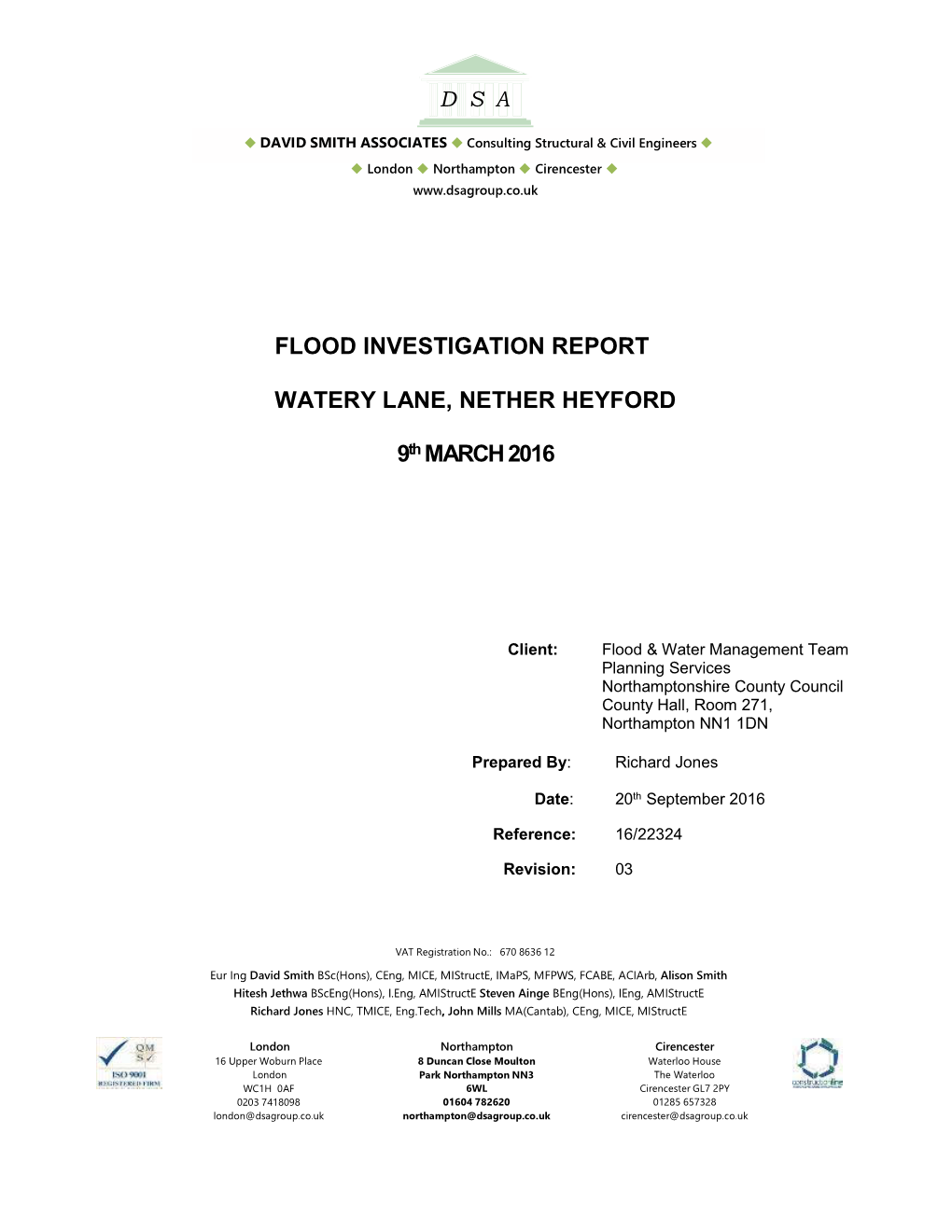 Flood Investigation Report Watery Lane, Nether Heyford